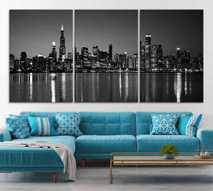 Black and White Chicago Canvas Wall Art Large Skyline Print