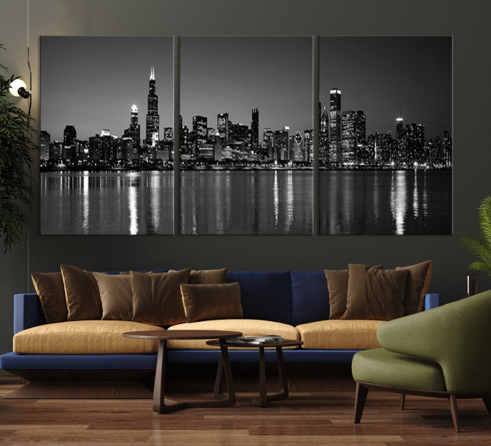 Black and White Chicago Canvas Wall Art Large Skyline Print