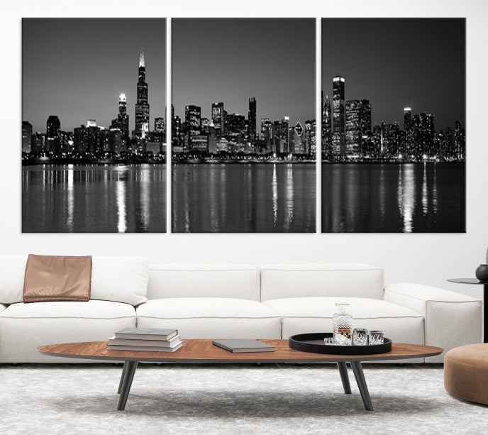 Black and White Chicago Canvas Wall Art Large Skyline Print