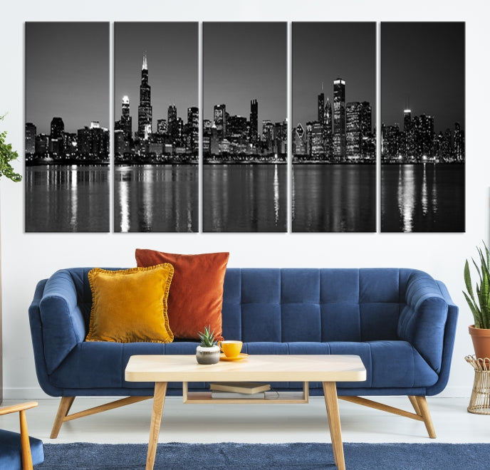 Black and White Chicago Canvas Wall Art Large Skyline Print