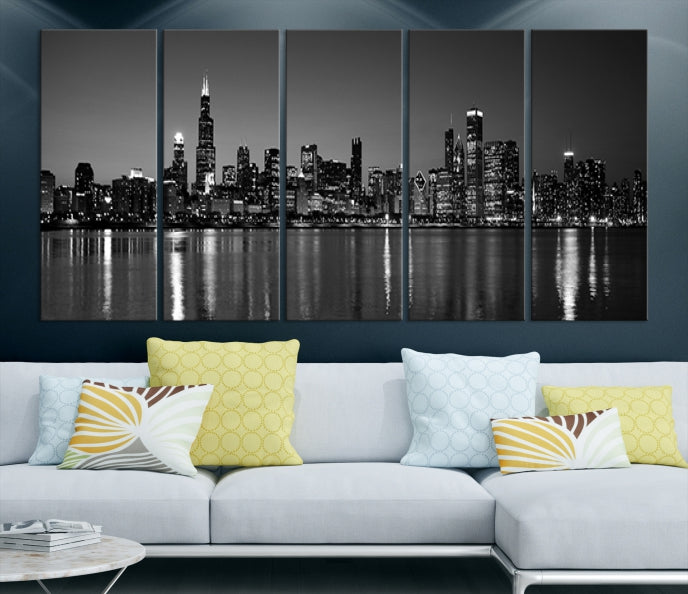 Black and White Chicago Canvas Wall Art Large Skyline Print