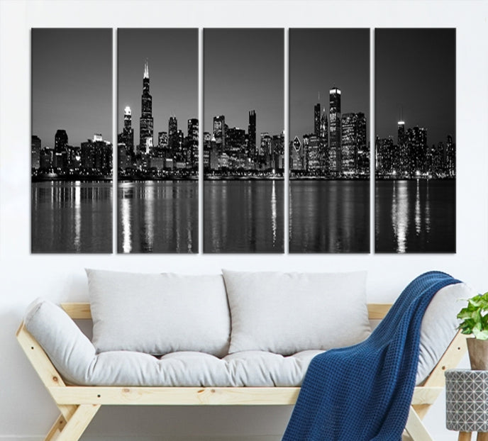 Black and White Chicago Canvas Wall Art Large Skyline Print