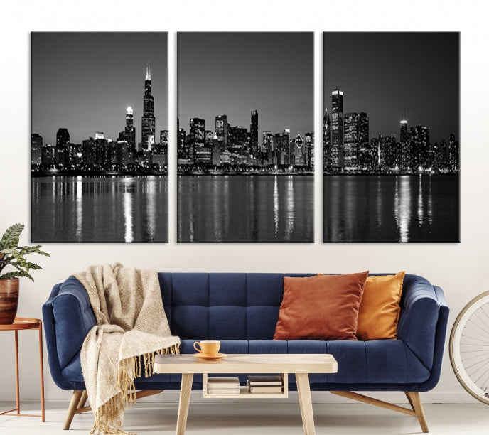 Black and White Chicago Canvas Wall Art Large Skyline Print