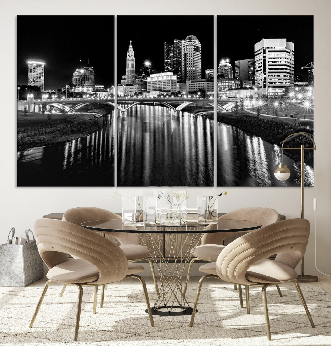 Black and White Columbus Skyline Xlarge Wall Art Cityscape Canvas Print