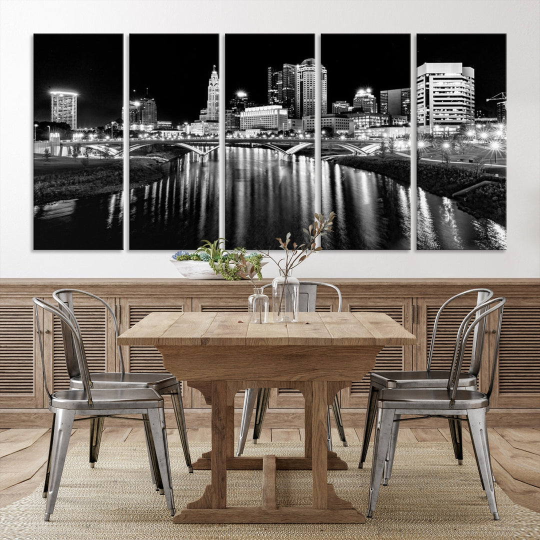 Black and White Columbus Skyline Xlarge Wall Art Cityscape Canvas Print