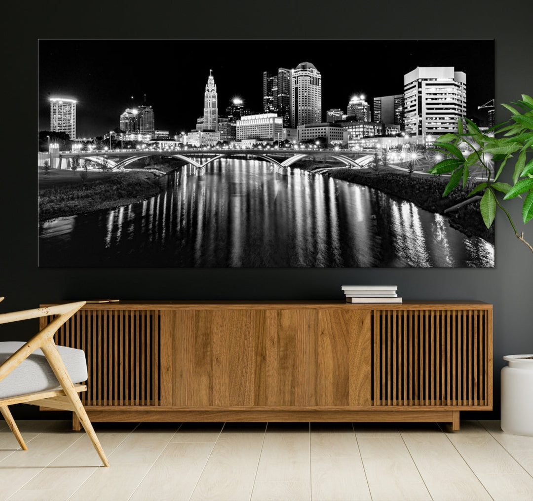 Black and White Columbus Skyline Xlarge Wall Art Cityscape Canvas Print