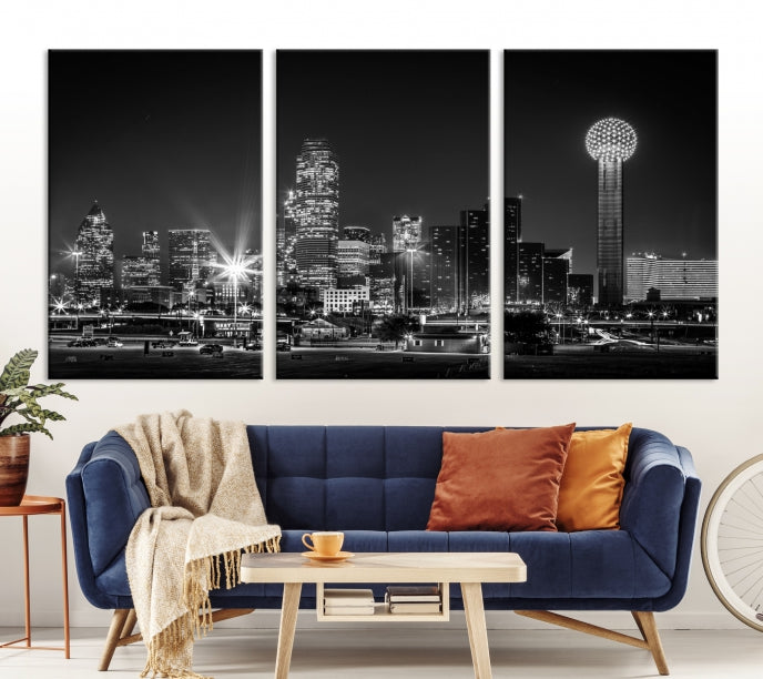 Black and White Dallas Canvas Wall Art Skyline Print