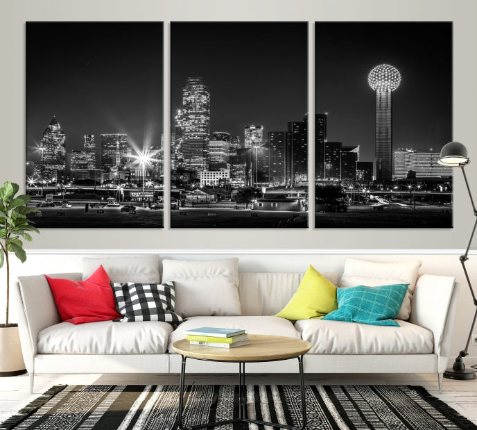 Black and White Dallas Canvas Wall Art Skyline Print