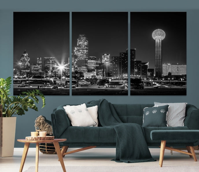 Black and White Dallas Canvas Wall Art Skyline Print