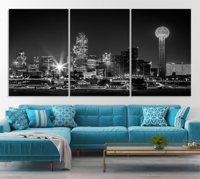 Black and White Dallas Canvas Wall Art Skyline Print