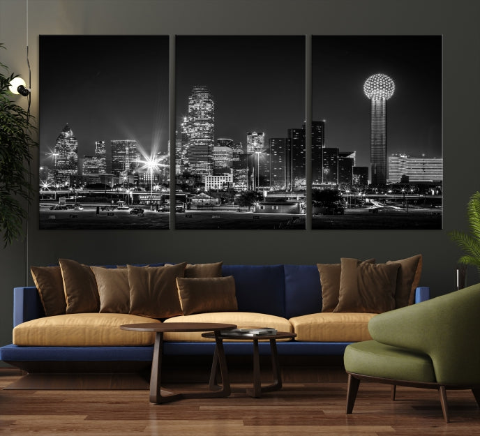 Black and White Dallas Canvas Wall Art Skyline Print