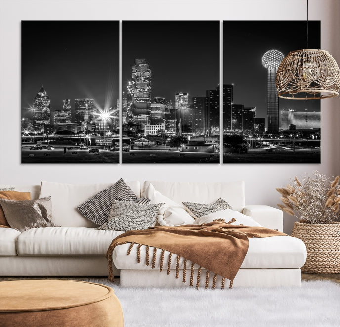 Black and White Dallas Canvas Wall Art Skyline Print