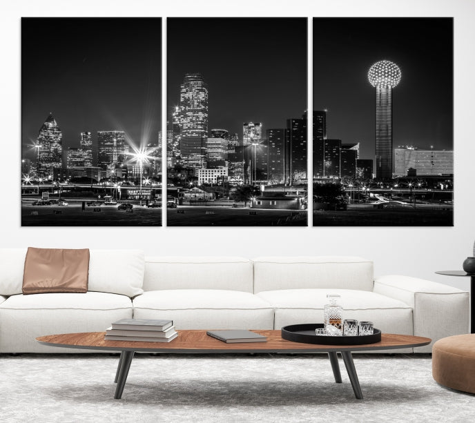 Black and White Dallas Canvas Wall Art Skyline Print