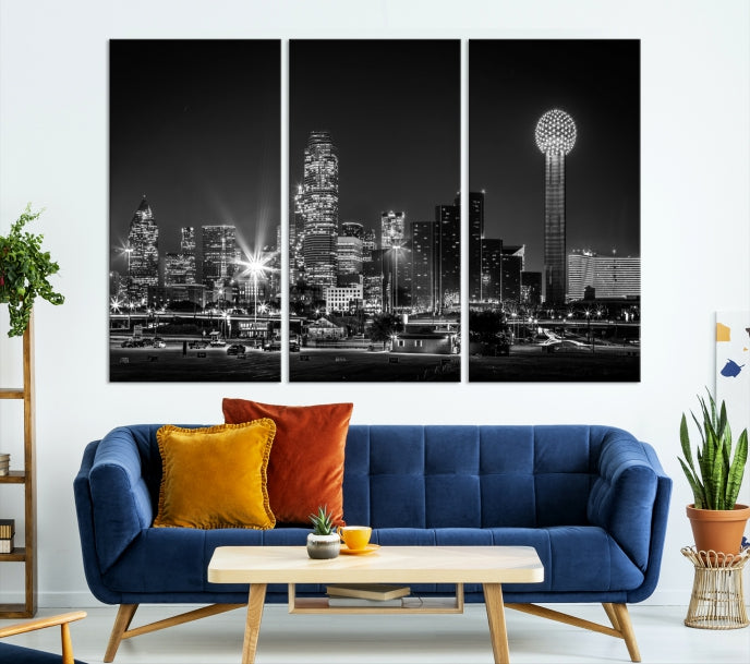 Black and White Dallas Canvas Wall Art Skyline Print