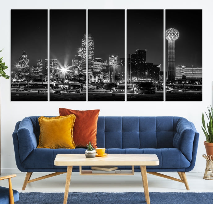 Black and White Dallas Canvas Wall Art Skyline Print