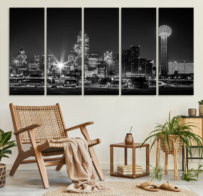 Black and White Dallas Canvas Wall Art Skyline Print