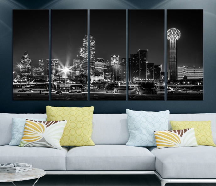 Black and White Dallas Canvas Wall Art Skyline Print