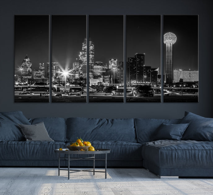 Black and White Dallas Canvas Wall Art Skyline Print