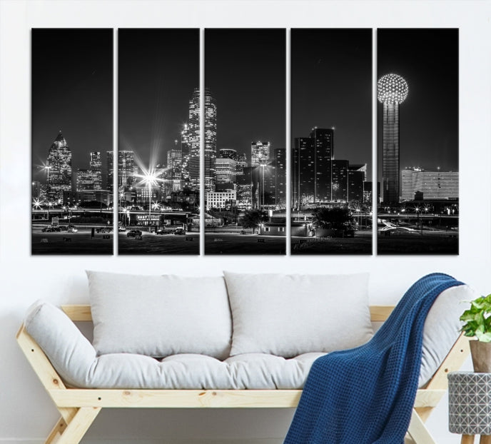 Black and White Dallas Canvas Wall Art Skyline Print