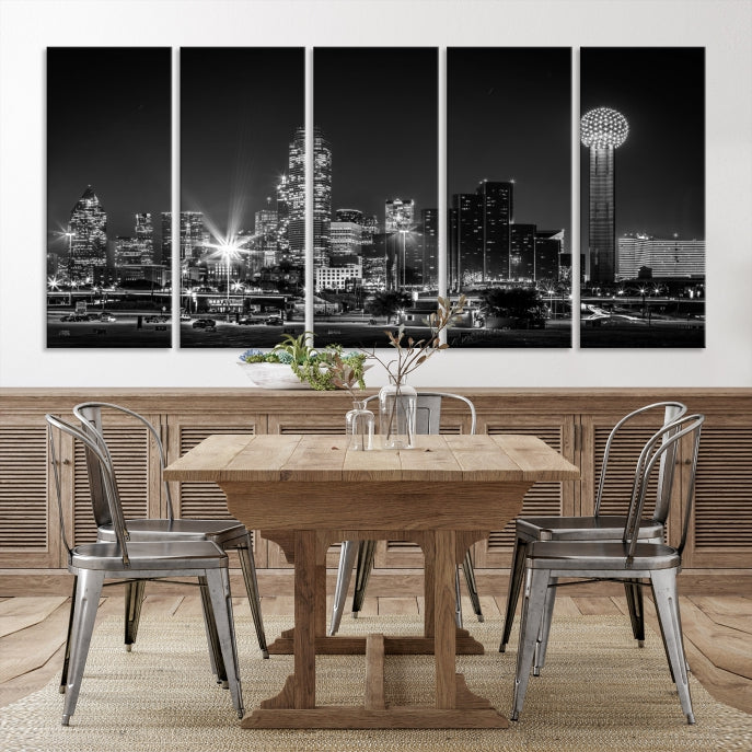 Black and White Dallas Canvas Wall Art Skyline Print