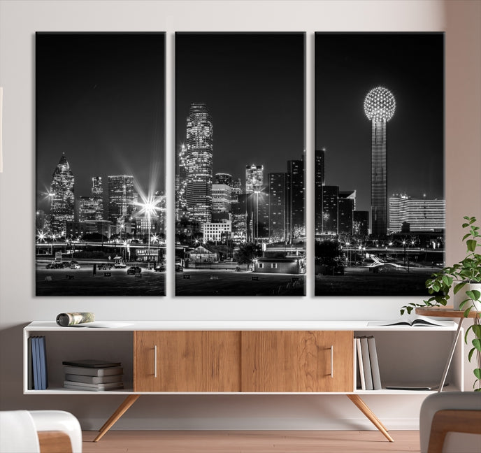 Black and White Dallas Canvas Wall Art Skyline Print