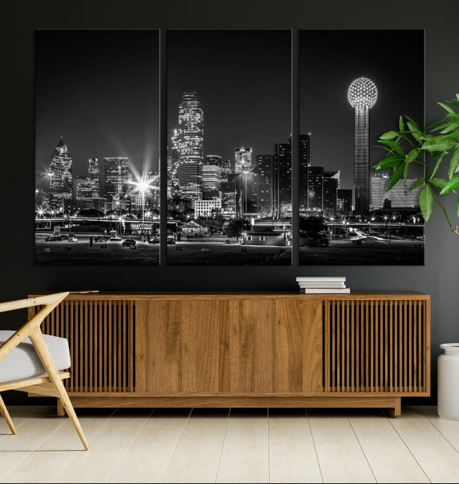 Black and White Dallas Canvas Wall Art Skyline Print