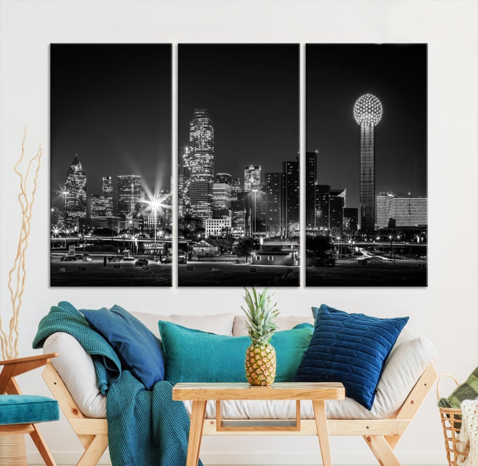 Black and White Dallas Canvas Wall Art Skyline Print