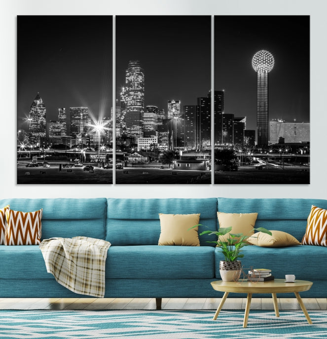 Black and White Dallas Canvas Wall Art Skyline Print