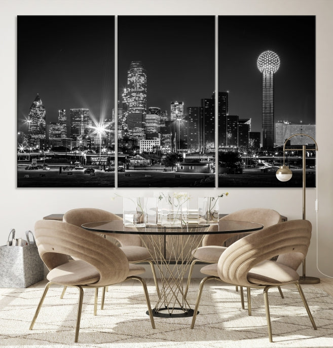 Black and White Dallas Canvas Wall Art Skyline Print