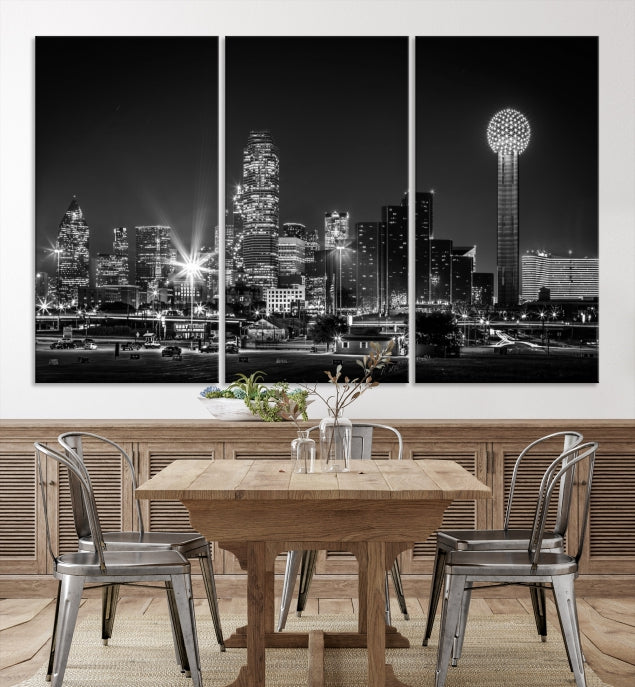 Black and White Dallas Canvas Wall Art Skyline Print