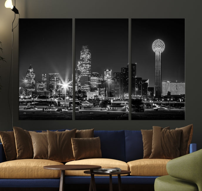 Black and White Dallas Canvas Wall Art Skyline Print