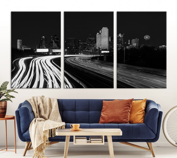 Black and White Dallas Metropolis Skyline Canvas Wall Art Print