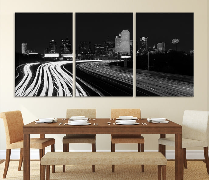 Black and White Dallas Metropolis Skyline Canvas Wall Art Print