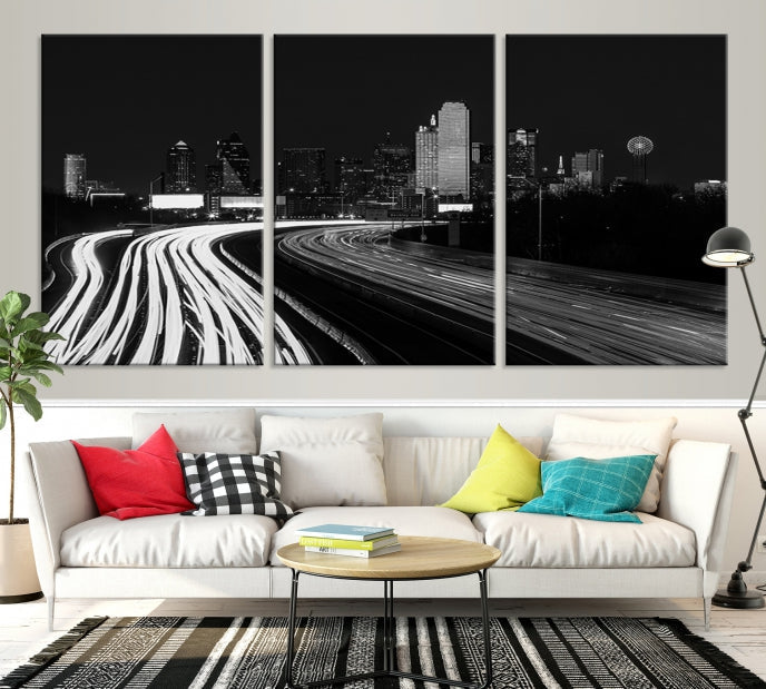 Black and White Dallas Metropolis Skyline Canvas Wall Art Print