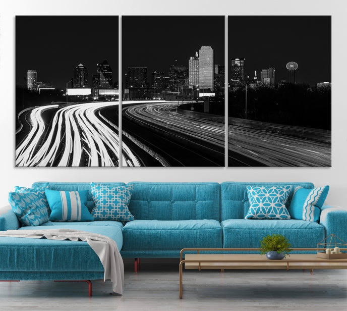 Black and White Dallas Metropolis Skyline Canvas Wall Art Print