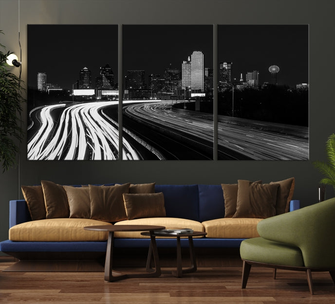 Black and White Dallas Metropolis Skyline Canvas Wall Art Print