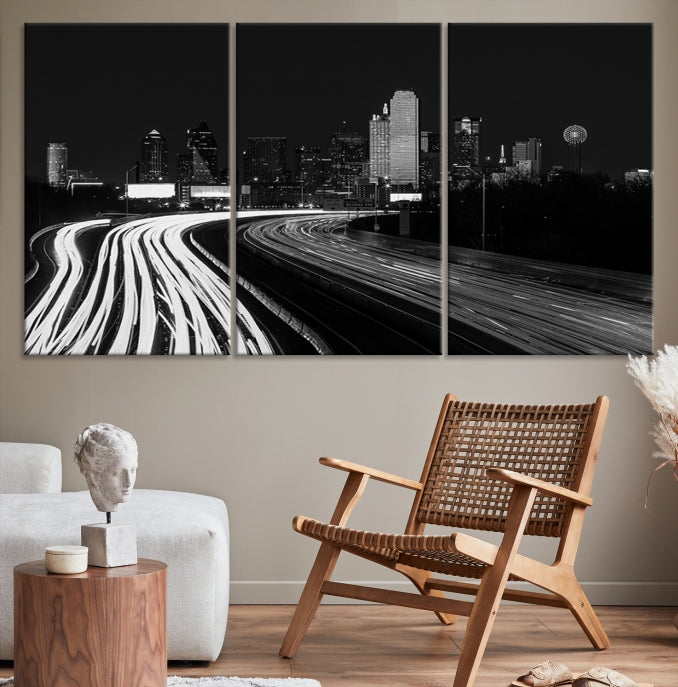 Black and White Dallas Metropolis Skyline Canvas Wall Art Print