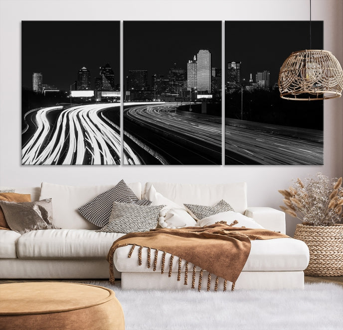 Black and White Dallas Metropolis Skyline Canvas Wall Art Print