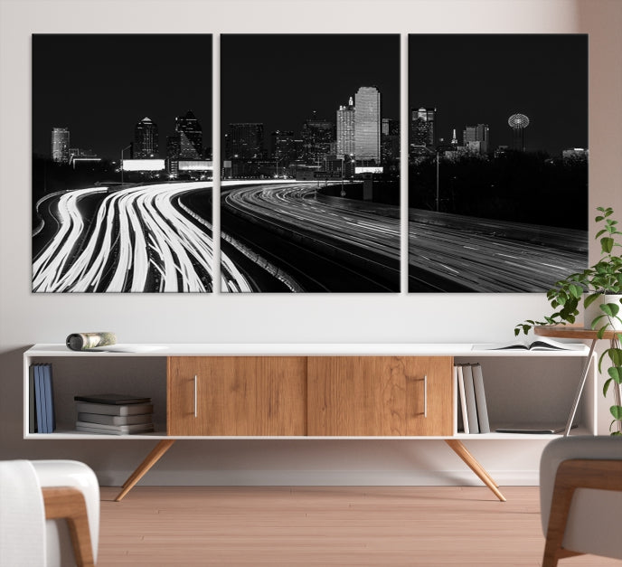 Black and White Dallas Metropolis Skyline Canvas Wall Art Print