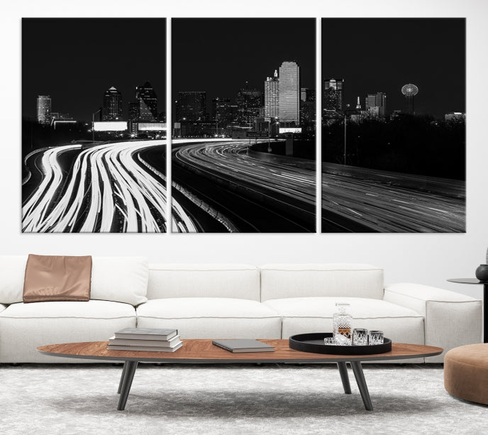 Black and White Dallas Metropolis Skyline Canvas Wall Art Print