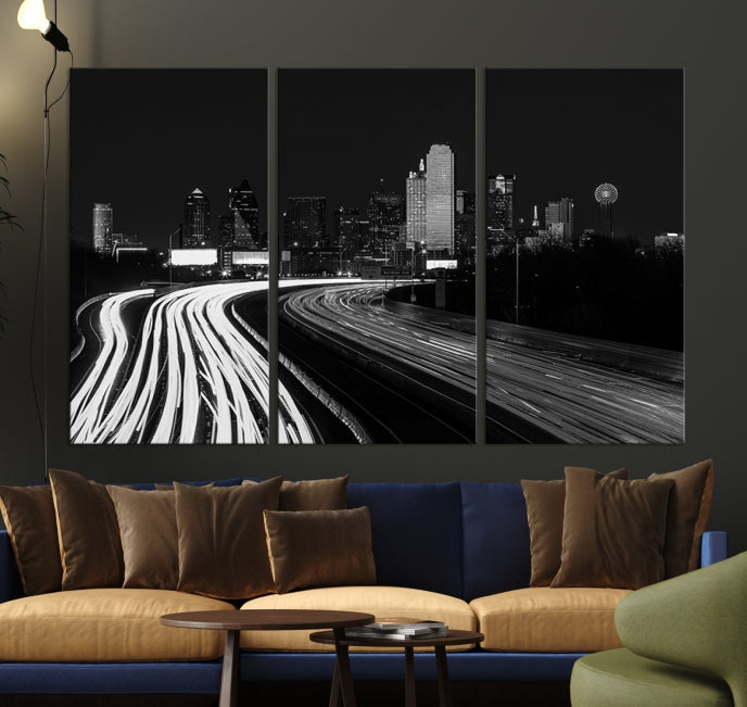 Black and White Dallas Metropolis Skyline Canvas Wall Art Print