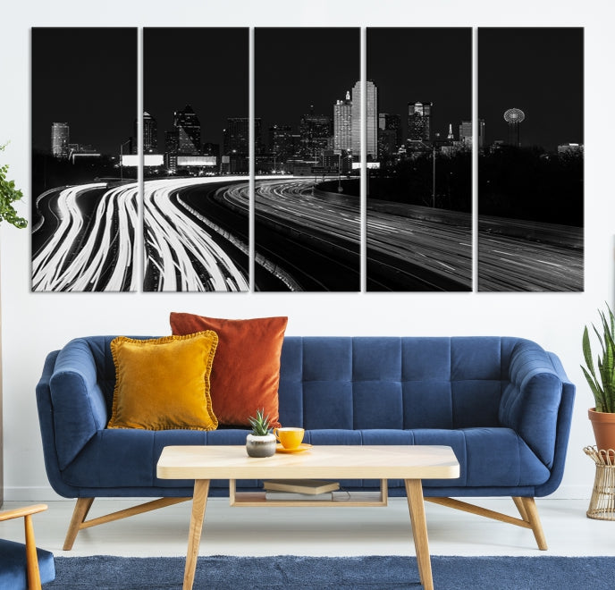 Black and White Dallas Metropolis Skyline Canvas Wall Art Print