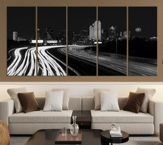 Black and White Dallas Metropolis Skyline Canvas Wall Art Print