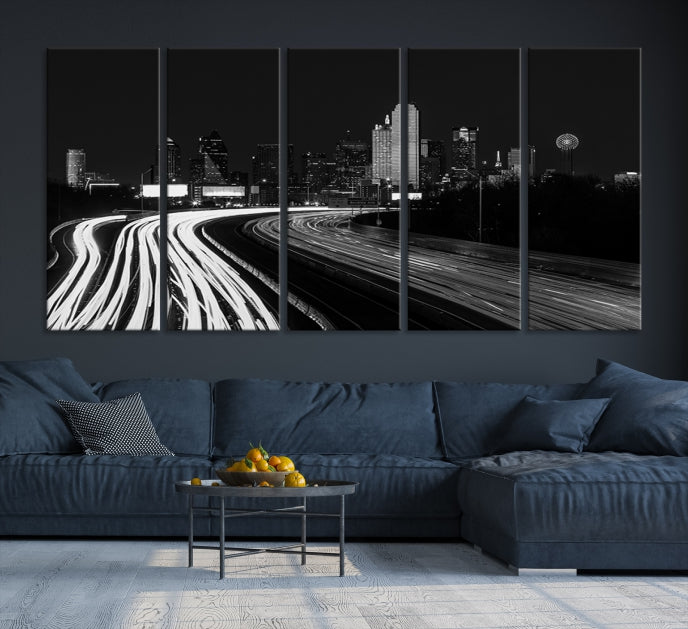 Black and White Dallas Metropolis Skyline Canvas Wall Art Print