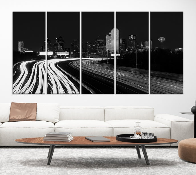 Black and White Dallas Metropolis Skyline Canvas Wall Art Print