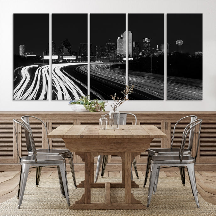 Black and White Dallas Metropolis Skyline Canvas Wall Art Print