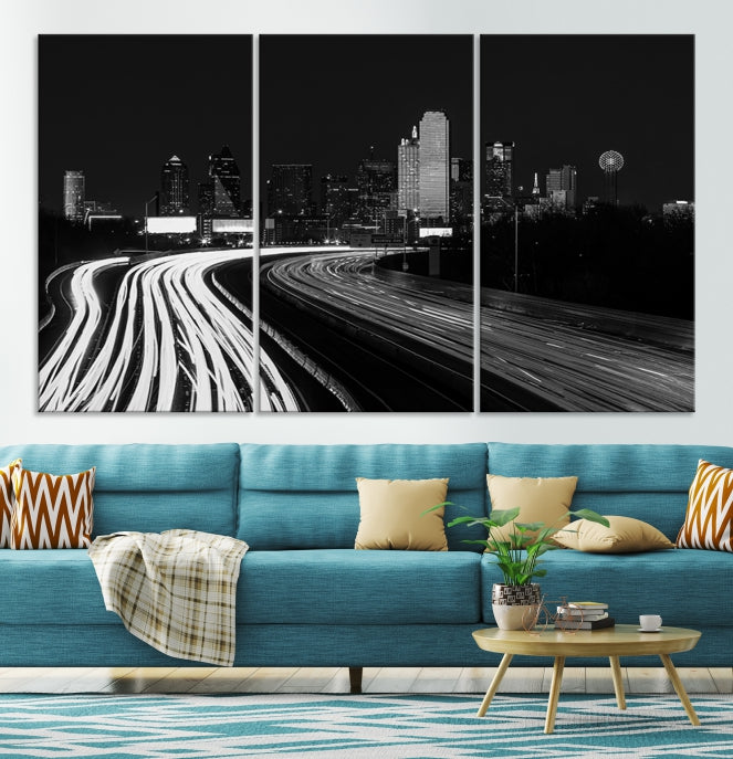 Black and White Dallas Metropolis Skyline Canvas Wall Art Print