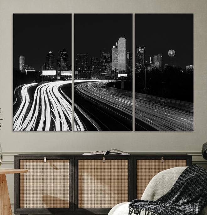 Black and White Dallas Metropolis Skyline Canvas Wall Art Print