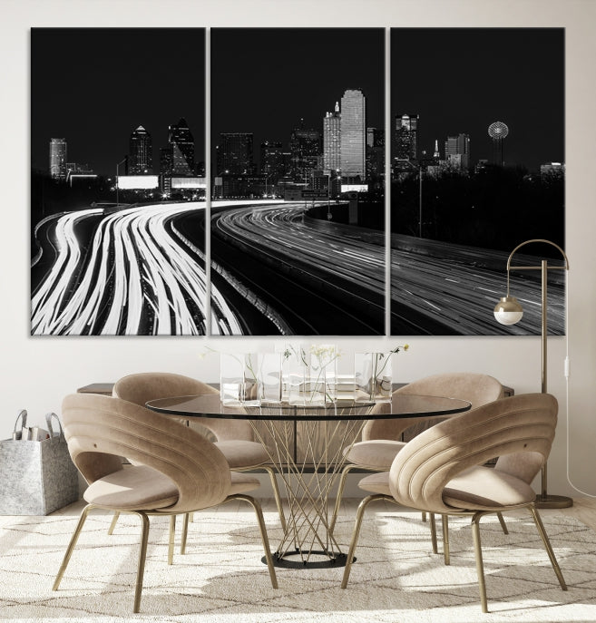 Black and White Dallas Metropolis Skyline Canvas Wall Art Print