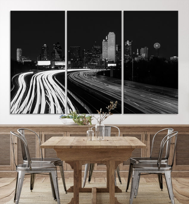 Black and White Dallas Metropolis Skyline Canvas Wall Art Print